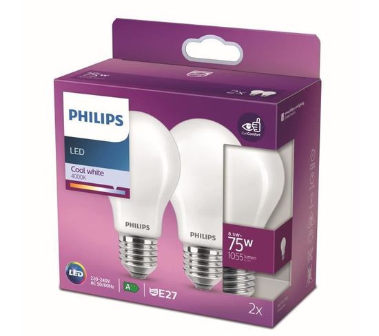 Ampoule LED Equivalent 75w E27 Blanc Froid Non Dimmable, Verre, Lot De 2
