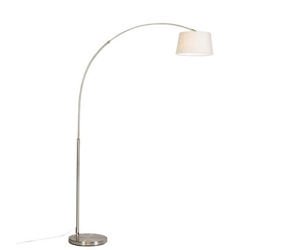 Lampe à Arc Moderne En Acier Avec Abat-jour En Tissu Blanc - Arc Basic