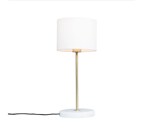 Lampe De Table En Laiton Avec Abat-jour Blanc 20 Cm - Kaso