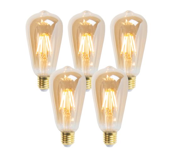 Lot De 5 Lampes LED E27 Dimmables St64 Goldline 5w 380 Lm 2200k