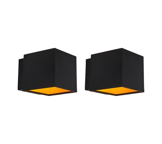 Lot De 2 Appliques Design Noir / Or Avec LED - Caja