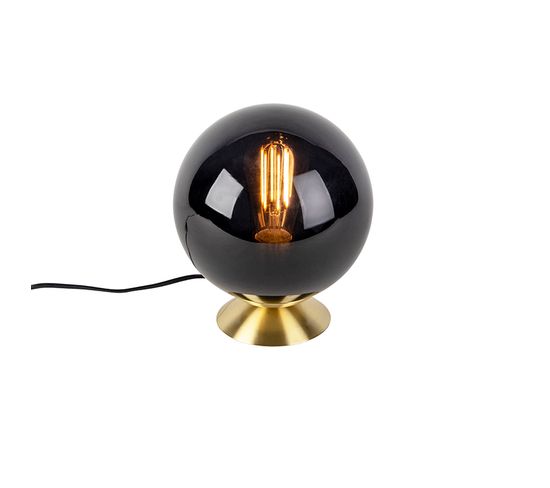 Lampe De Table Art Déco En Laiton Avec Verre Noir - Pallon