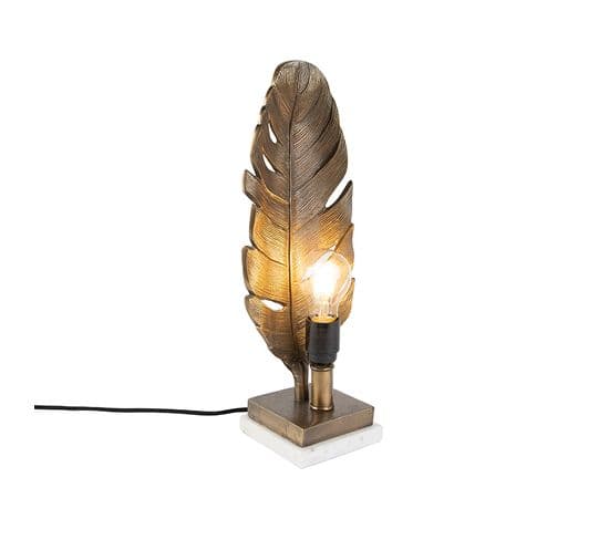 Lampe De Table Art Déco En Bronze Avec Socle En Marbre - Feuille