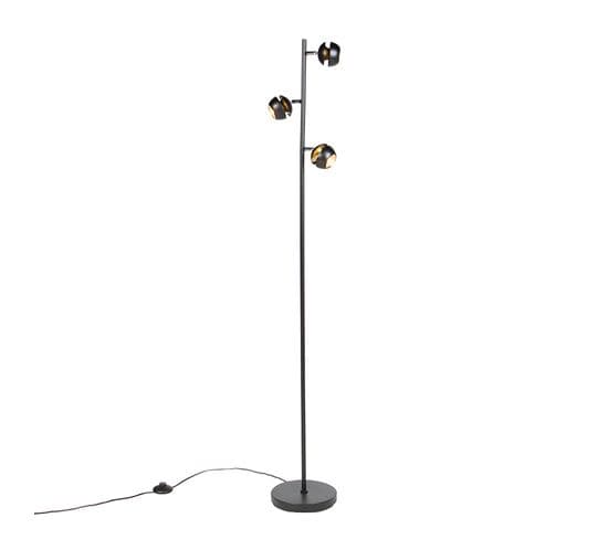 Lampadaire Moderne à 3 Lumières, Noir Avec Intérieur Doré - Buell Deluxe
