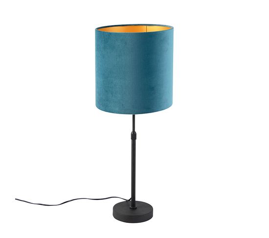 Lampe De Table Noir Avec Abat-jour Velours Bleu Avec Or 25 Cm - Parte
