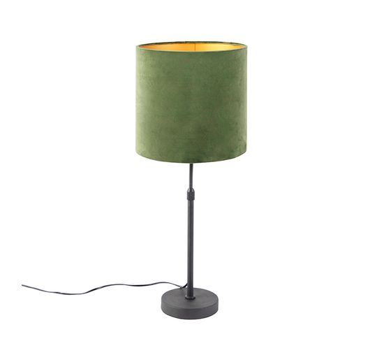 Lampe De Table Noir Avec Abat-jour En Velours Vert Avec Or 25 Cm - Parte