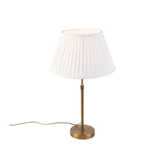 Lampe De Table En Bronze Avec Abat-jour Plissé Blanc 35cm - Parte