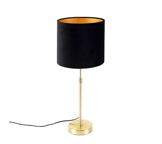 Lampe De Table Or / Laiton Avec Abat-jour En Velours Noir 25 Cm - Parte