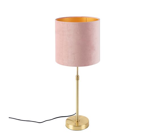 Lampe De Table Or / Laiton Avec Abat-jour Velours Rose 25 Cm - Parte