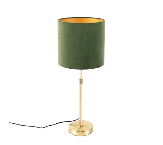 Lampe De Table Or / Laiton Avec Abat-jour Velours Vert 25 Cm - Parte