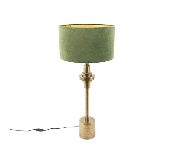 Lampe De Table Art Déco Avec Abat-jour En Velours Vert 35 Cm - Diverso