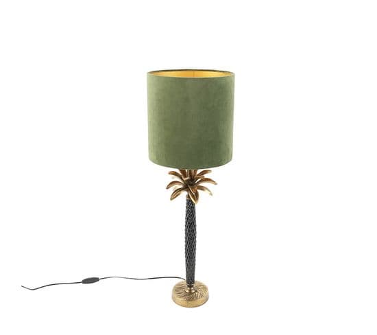 Lampe De Table Art Déco Avec Abat-jour En Velours Vert 25 Cm - Areka