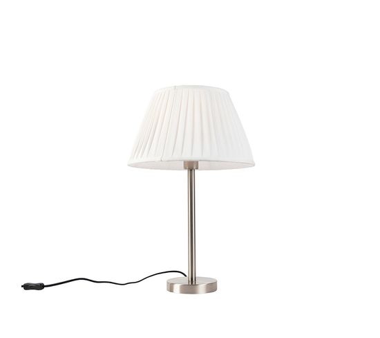 Lampe De Table Classique Acier Avec Abat-jour Plissé Blanc 35 Cm - Simplo
