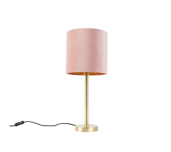 Lampe De Table Romantique En Laiton Avec Abat-jour Rose 25 Cm - Simplo
