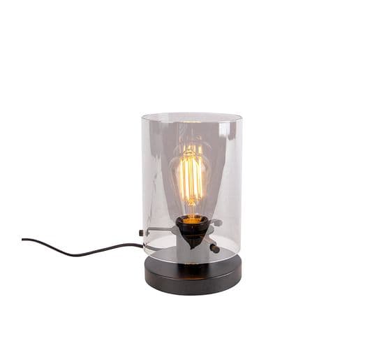 Lampe De Table Design Noire Avec Verre Fumé - Dôme