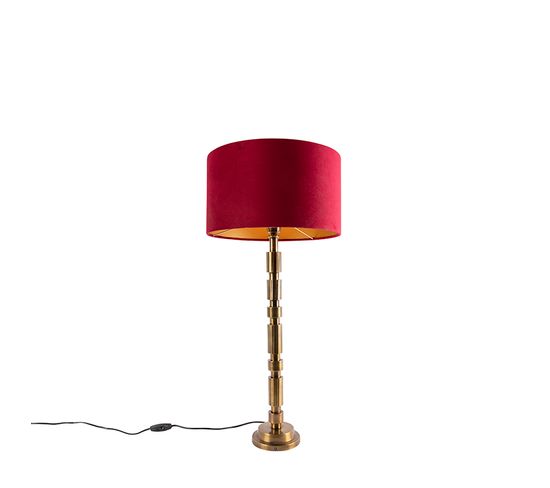 Lampe De Table Art Déco Bronze 35 Cm Abat-jour Velours Rouge - Torre