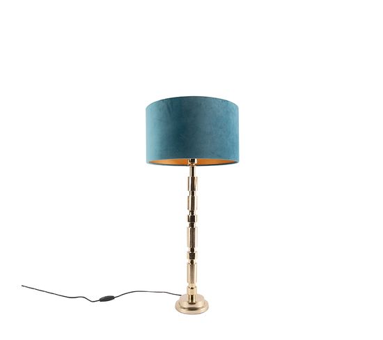 Lampe De Table Art Déco Abat-jour Velours Doré Bleu 35 Cm - Torre