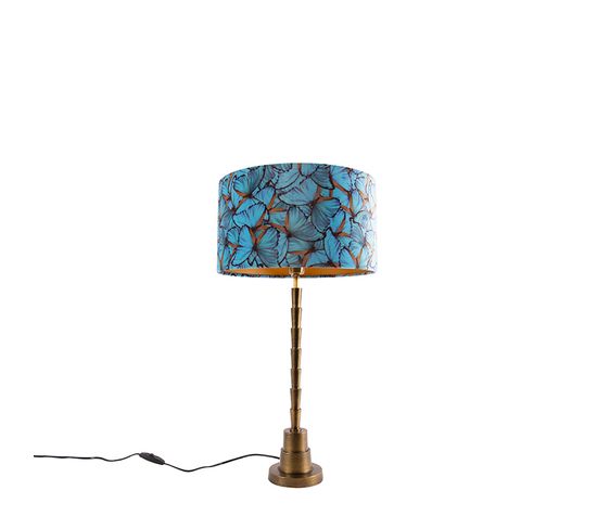 Lampe De Table Art Déco Bronze Abat-jour Velours Papillon Design 35 Cm - Pisos