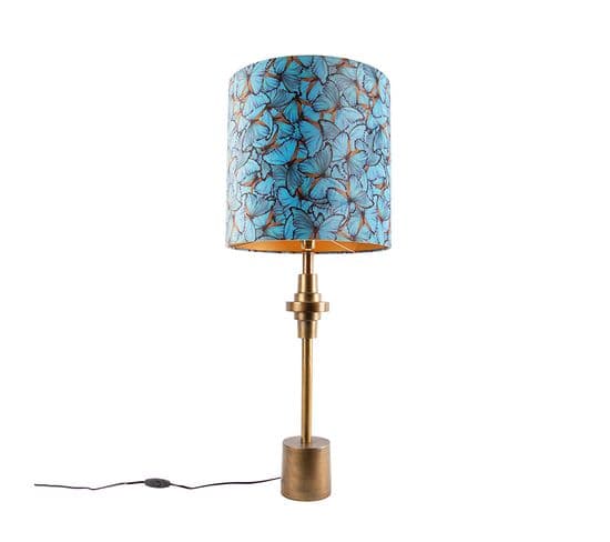 Lampe De Table Bronze Velours Abat-jour Papillon Design 40 Cm - Diverso