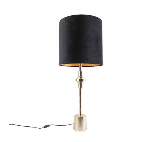 Lampe De Table Art Déco Abat-jour Velours Doré Noir 40 Cm - Diverso