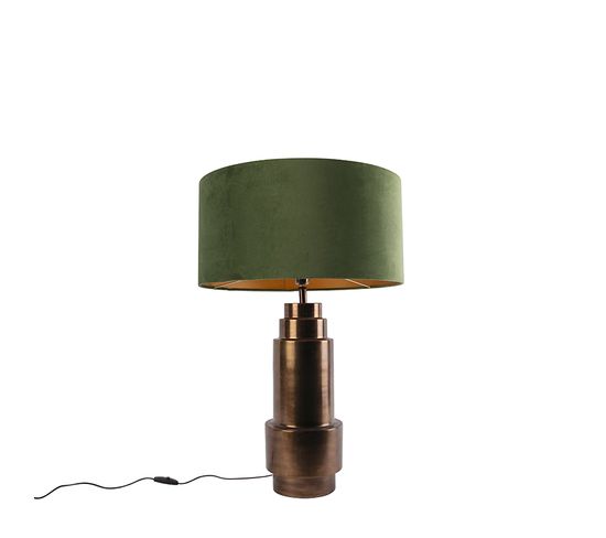Lampe De Table Art Déco Bronze Velours Abat-jour Vert Avec Or 50cm - Bruut
