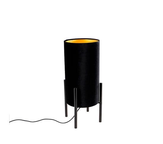 Lampe De Table Design Abat-jour En Velours Noir Noir Avec Or - Rich