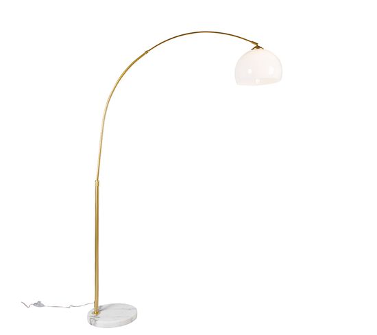 Lampe à Arc Moderne En Laiton Avec Abat-jour Blanc - Arc Basic