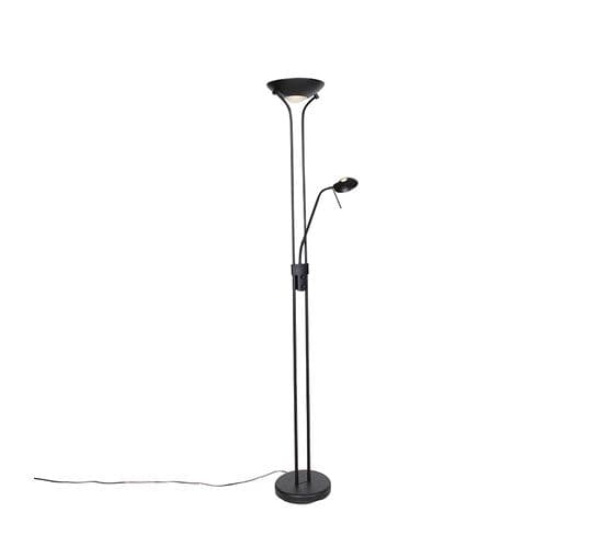 Lampadaire Moderne Noir Avec Lampe De Lecture Avec LED Dim Pour Chauffer - Diva
