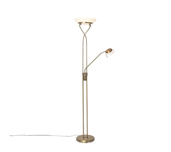 Lampadaire Bronze Avec LED Et Variateur Avec Lampe De Lecture - Empoli