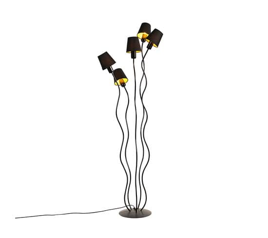 Lampadaire Design Noir 5 Lumières Avec Abat-jour à Pince - Wimme