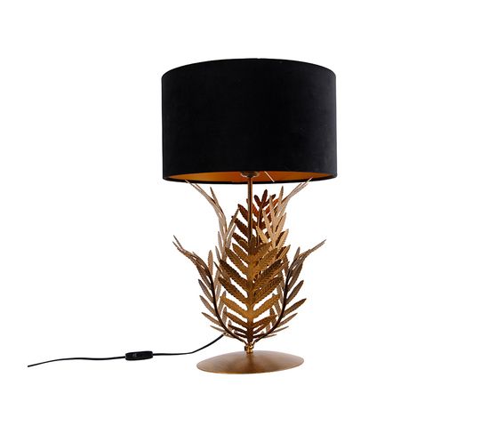 Lampe De Table Vintage Or Avec Abat-jour En Velours Noir 35 Cm - Botanica