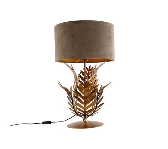 Lampe De Table Vintage Or Avec Abat-jour En Velours Taupe 35 Cm - Botanica