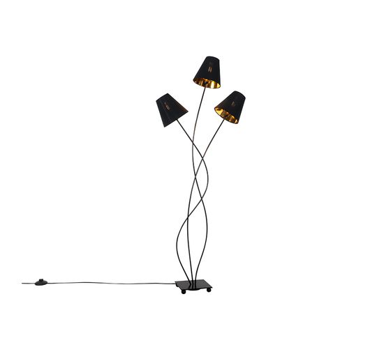 Lampadaire Design Noir Avec 3 Lumières Dorées - Melis