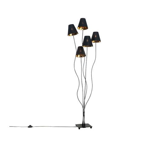 Lampadaire Design Noir Avec 5 Lumières Dorées - Melis