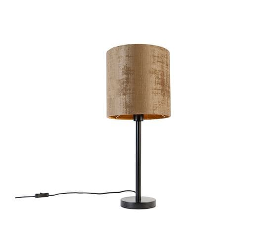Lampe De Table Moderne Noire Avec Abat-jour Marron 25 Cm - Simplo