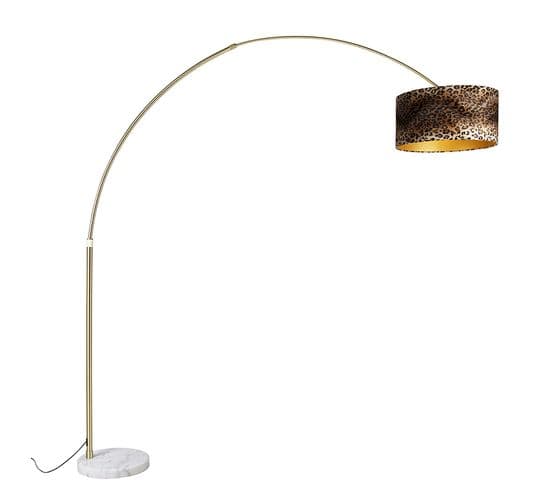 Lampe Arc En Laiton Avec Abat-jour En Tissu Blanc Léopard 50 Cm - Xxl
