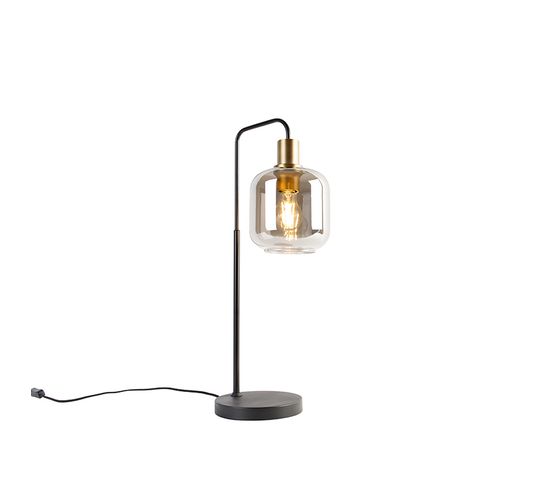 Lampe De Table Design Noire Avec Or Et Verre Fumé - Zuzanna