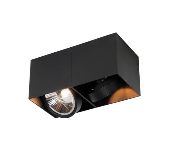 Spot Design Noir Rectangulaire Ar111 2 Lumières - Box