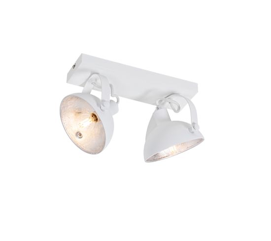 Plafonnier Industriel Blanc Argent 2 Lumières Orientable - Magnax