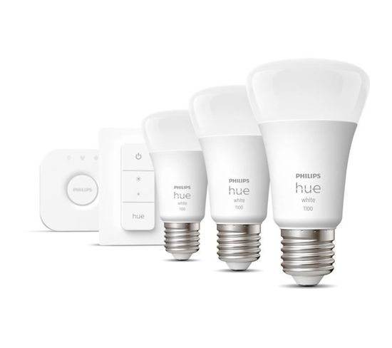 Hue White Kit De Démarrage Ampoule LED Connectée 9,5w - E27 X3 Et Télécommande Hue
