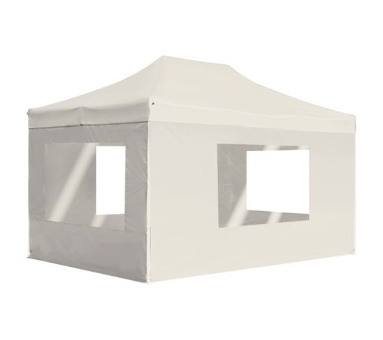 Tente De Réception Pliable Avec Parois Aluminium 4,5x3 M Crème