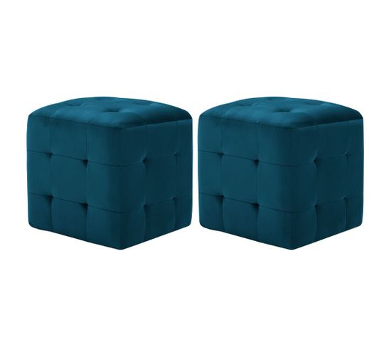 2 PCs Tables De Chevet Bleu 30x30x30 Cm Tissu Velours