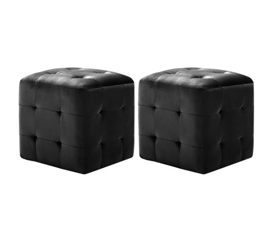 2 PCs Tables De Chevet Noir 30x30x30 Cm Tissu Velours