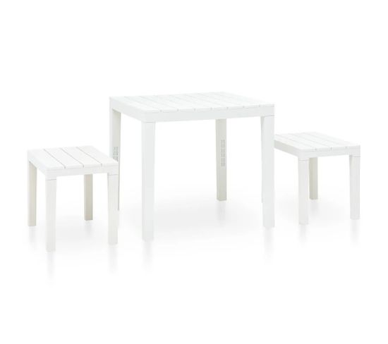 Table De Jardin Avec 2 Bancs - 78 X 78 X72 Cm - Blanc