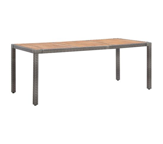 Table De Jardin Gris 190x90x75cm Résine Tressée Et Acacia