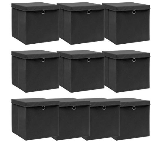 Boîtes De Rangement Avec Couvercle 10 PCs Noir 32x32x32cm Tissu