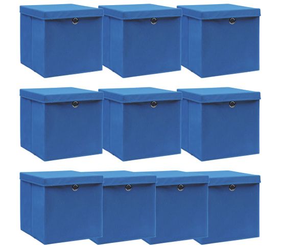 Boîtes De Rangement Avec Couvercle 10 PCs Bleu 32x32x32cm Tissu