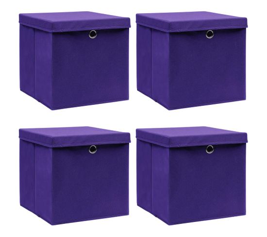Boîtes De Rangement Et Couvercles 4 PCs Violet 32x32x32cm Tissu