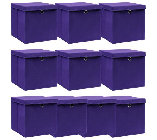 Boîtes De Rangement Et Couvercles 10pcs Violet 32x32x32cm Tissu