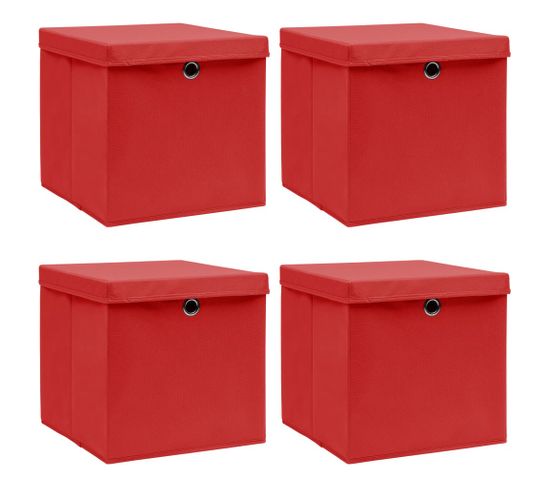 Boîtes De Rangement Et Couvercles 4 PCs Rouge 32x32x32 Cm Tissu